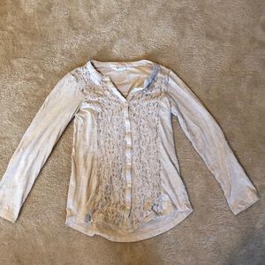 Button up, cream shirt with lace designs